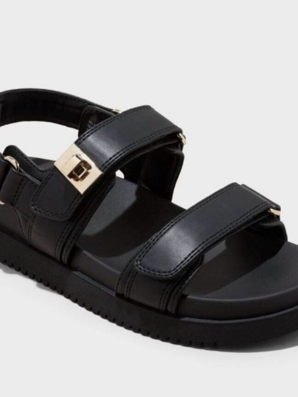 Black Platform Sport Sandals with Gold Buckle